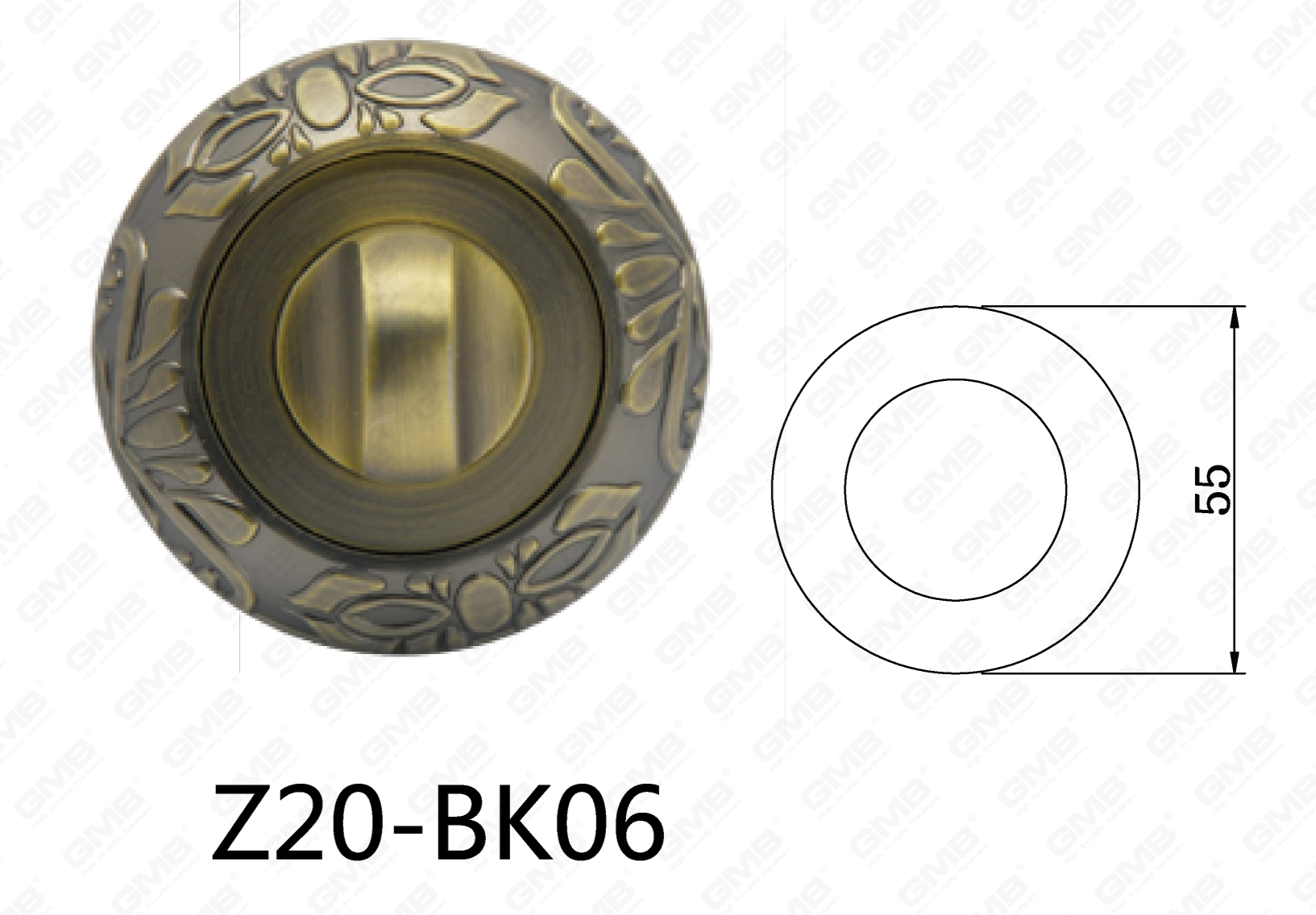 Chapetón redondo de la manija de puerta de aluminio de la aleación del cinc de Zamak (Z20-BK06)