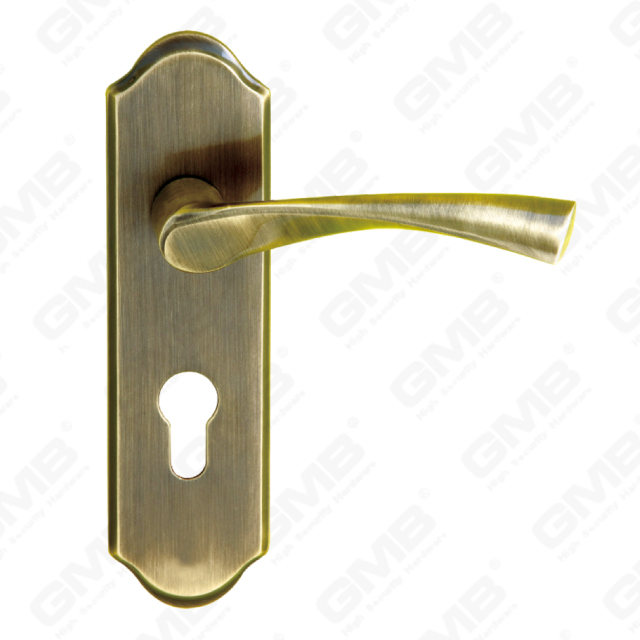 Manijas de latón Herrajes para puertas de madera Manija Manija de puerta de bloqueo en placa para cerradura de mortaja (B-PM0663-AB)