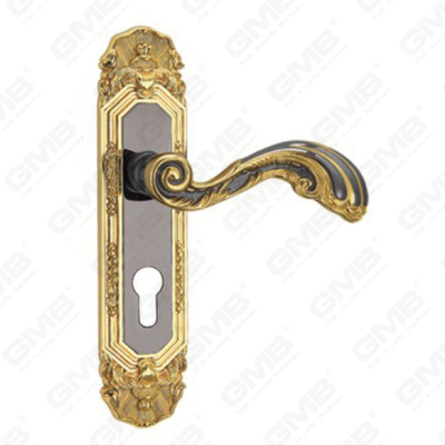 Tirador de la manija de la puerta Herrajes para puertas de madera Manija de la cerradura Manija de la puerta en la placa para la cerradura de embutir por aleación de zinc o manija de la placa de la puerta de acero (CM568-C48-KJ)